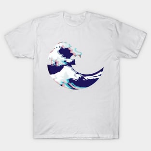 Glitched Great Wave Emoji T-Shirt